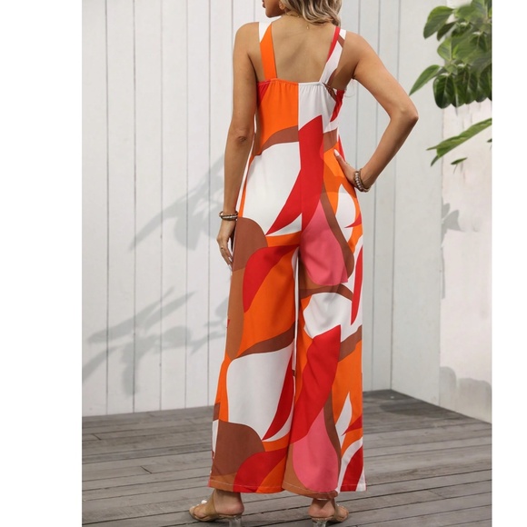 Boho Vibrant Color Block Pockets Wide Leg Jumpsuit - Picture 2 of 3